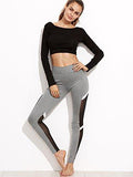 Sweatyrocks Color Block High Waisted Mesh Athletic Leggings For Yoga Gym Workout S