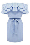 Shele Casual Off Shoulder Striped Ruffles Strapless Short Dresses Mini Dresses