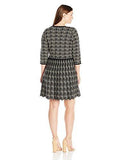 Taylor Dresses Plus Size 3/4 Sleeve Printed Fit And Flare Sweater Dress, Black/Ivory, 2X