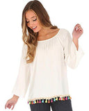 Ivory Pom Trim Long Sleeve Top Ivory Large