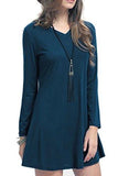 Creti Fashion Crew Neck Long Sleeve Loose T Shirt Tunic Dress, Medium, Navy