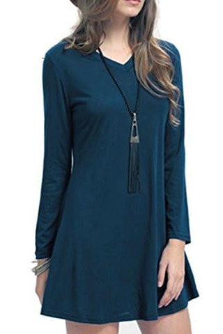 Creti Fashion Crew Neck Long Sleeve Loose T Shirt Tunic Dress, Medium, Navy