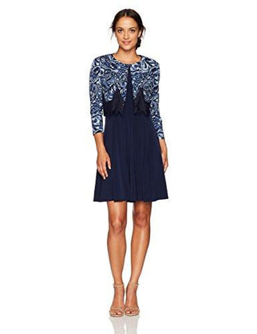 Jessica Howard Petite Jacket Multi Seamed Dress, Navy/Blue, 14P