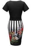 Creti Pencil Sheath Stripe Floral Wear To Work Cocktail Bodycon Summer Dresses