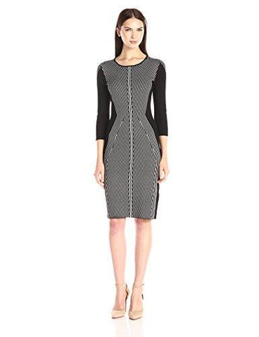 Taylor Dresses 3/4 Sleeve Stripe Printed Sweater Dress, Black/White, Large