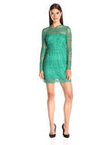 Lace Shift Dres With Sheer Yoke And Sleeves, Emerald, 4