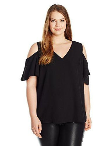 Plus Size Vneck Cold Shoulder Flutter Sleeve Top Black 3X