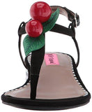 Betsey Johnson Cherry Flat Sandal, Black, 9 M Us