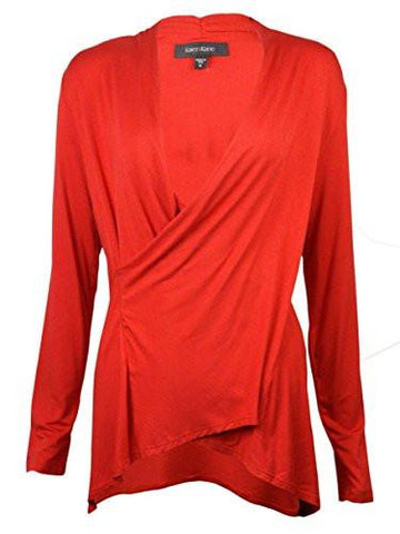 Karen Kane Sail Away Long Sleeve HighLow Surplice Blouse S, Red