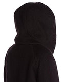 Sweater Coat With Faux Fur Hood, Black, L
