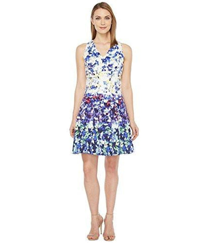 Maggy London Pansy Meadow Stripe Cotton Fit And Flare, Soft White/Navy, 10
