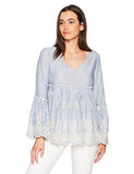 Karen Kane VNeck Embroidered Ruffle Top, Blue, M