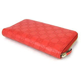 Ssima Leather Wallet Zip Around Travel Clutch 321117 Coral Red