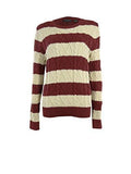 Round Neck Cable Knit Sweater L, Burgundy/Sand