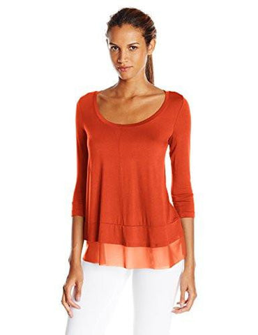 3/4 Sleeve Peplum Top, B Red, Large