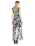 Jersey And Chiffon Mini Floal Maxi Dress, Navy Coral, 10
