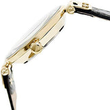 Goldtone Black Motherofpearl Dial Leather Dress Watch