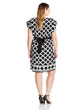 Plus Size Printed Dress With Obi Belt, Black, 22W