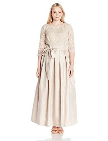 Jessica Howard Plus Size 3/4 Sleeve Ballgown, Beige, 16W