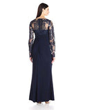 Eliza J Long Sleeve Gown With Front Gathering, Navy, 14