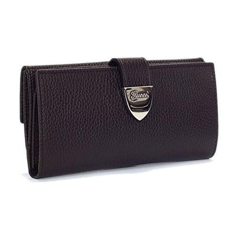 Leather Buckle Continental Flap Wallet 231837 Dark Brown