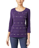 Studded Elbow Sleeves Casual Top Purple M