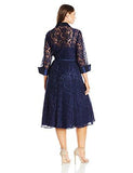 Plus Size Long Sleeve Lace Shirt Dress, Navy, 20W