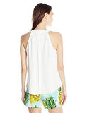 Dextra Carmel Crepe Sleeveless Top With Zipper White Wash Small