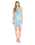 Stretch Hopsak Medallion Leaf Halter Dress, Azure, 14