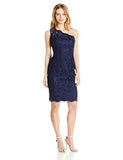Eliza J Petite One Shoulder Lace Sheath, Navy, 12P