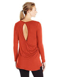 Long Sleeve Drape Back Top, B Red, Medium