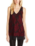 Lace Overlay Tank Top, Wine Black, XLarge