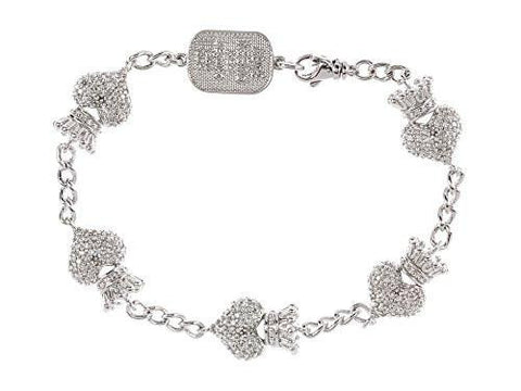 Cz Pavé Crowned Heart Motif Bracelet Sterling Silver Bracelet