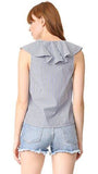 Ella Moss Azur Stripe Ruffle Blouse, Navy Stripe, Medium