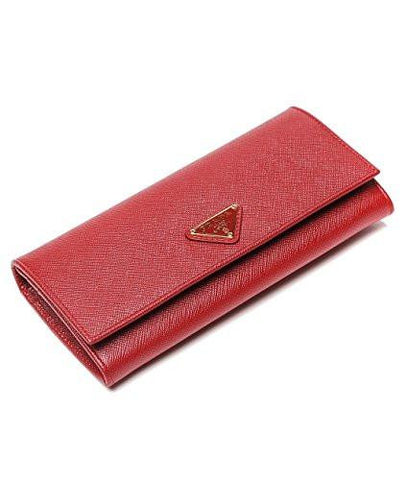 Wiberlux Prada Triangle Logo Flap Front Real Leather Wallet One Size Red