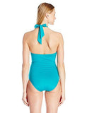 Kenneth Cole York Weave Your Own Way Solid High Neck Mio One Piece Swimsuit Aquamarine M