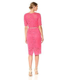 3/4 Sleeved Lace Dress With Belt, Rose, 6