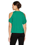 Ellen Tracy V Neck Cold Shoulder Top, Palm, Petite Large