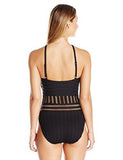 Kenneth Cole York Tough Luxe Crochet High Neck Mio One Piece Swimsuit Black Large