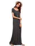 Makemechic Short Sleeve Loose Casual Plain Long Maxi Dress Grey Xl