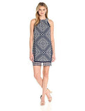 Taylor Dresses Medallion Print Chiffon With Smocked Neck, Ivory Navy, 10