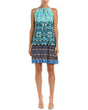 Jersey Mixed Print Shift With Tie At Neck, Turquoise/Multi, 8
