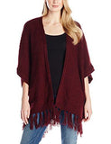Fringe Poncho, Wine, Medium