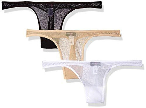Soire Classic Low Rise Thong 3 Pack Set, Black/Blush/White, Medium/Large