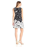 Taylor Dresses Positive Negative Floral Border Scuba Fit And Flare Dress, Black/White, 6