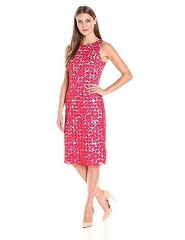 Maggy London Rose Bloom Lace Sheath With Gingham Detail, Bright Red, 2