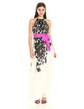 Eliza J Halter Maxi With Pink Sash, Black/Ivory, 4
