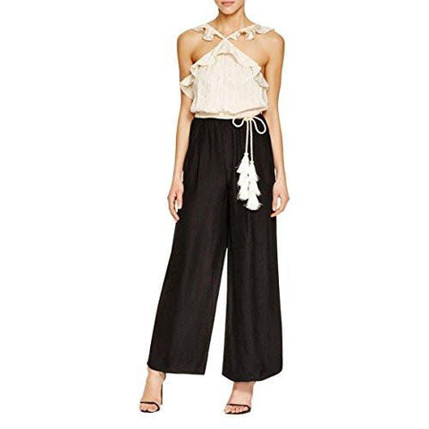 S Silk Colorblock Jumpsuit BlackIvory 6