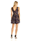Fit And Flare Dress V Neckline, Deep Purple/Gold, 4