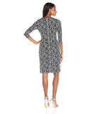 3/4 Sleeve Printed Shift, Navy/Ivory, 8